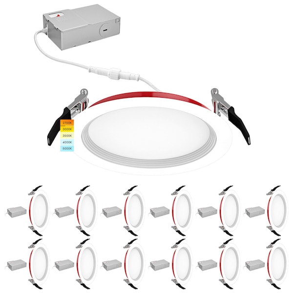 Luxrite 6 Inch LED Fire Rated Recessed Lights 5CCT 13W 1050LM Dimmable 2 Hour Rated Baffle, 12PK LR23493-12PK - main
